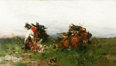 Józef Brandt Porwanie na arkan  |  1880<br />olej, płótno, 114 × 204,5 cm, Muzeum Narodowe w Poznaniu